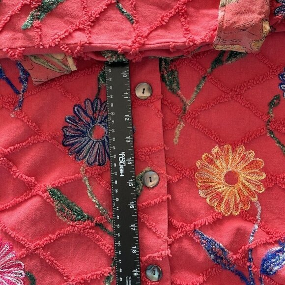 Vintage Tantrum Women’s Large Cotton Chenille Embroidered Coral Button Up Jacket - Picture 14 of 16